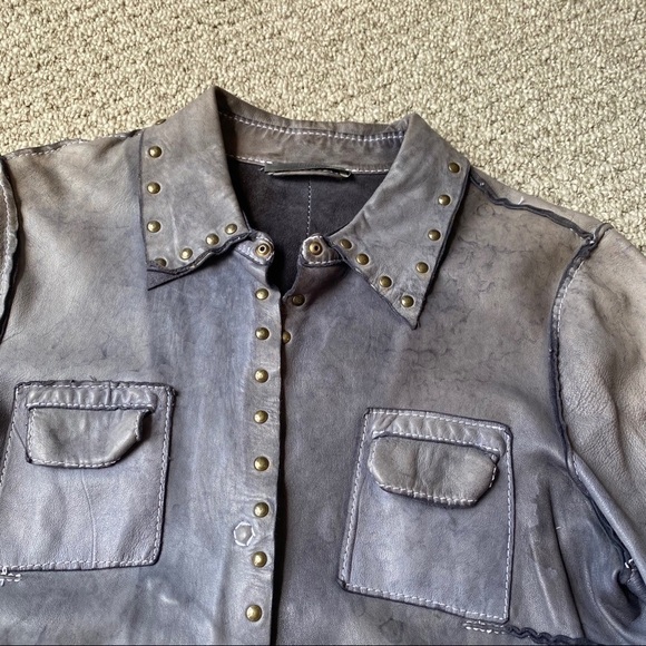 Blur Made in Italy Gray Studded Leather Jacket - Picture 7 of 16
